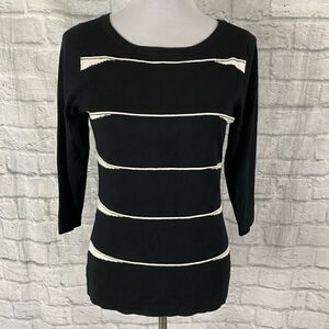 Venini women M scoopneck stripe sweater 3/4 sleeves black & white